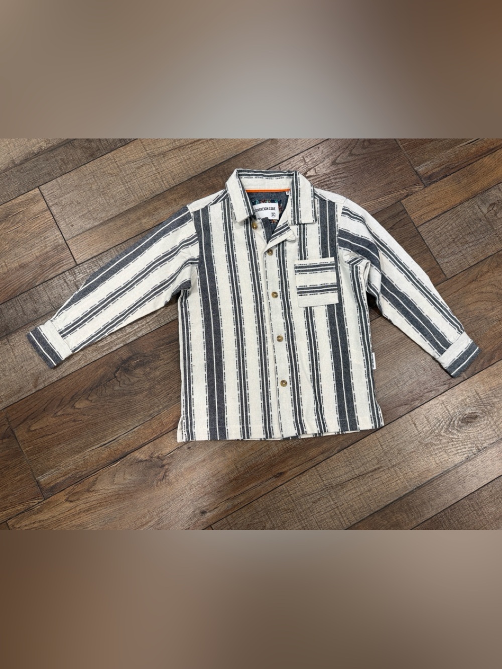 Striped Button-Up in Cream and Charcoal
